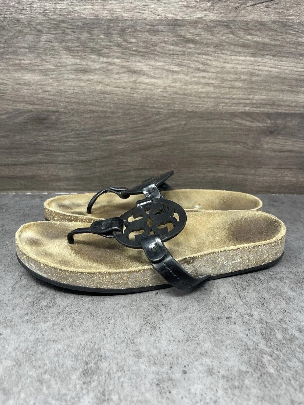 Tory Burch Miller Cloud Thong Sandals Womens Size 7.5 Brown Black Flip Flop